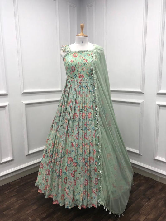Georgette mirror work anarkali