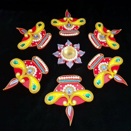Colourful deepam rangoli acrylic with foam base