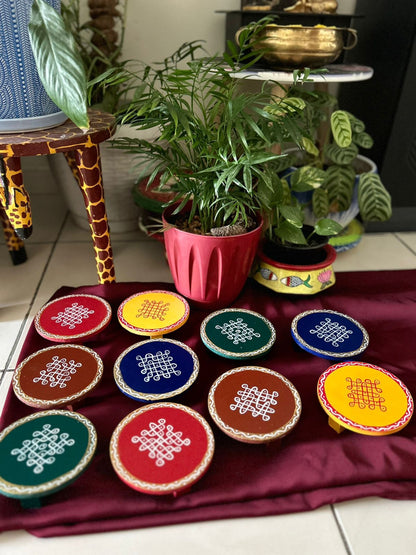 Circular Hand Painted Pooja Manai  | Wooden stool