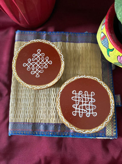 Circular Hand Painted Pooja Manai | Wooden stool