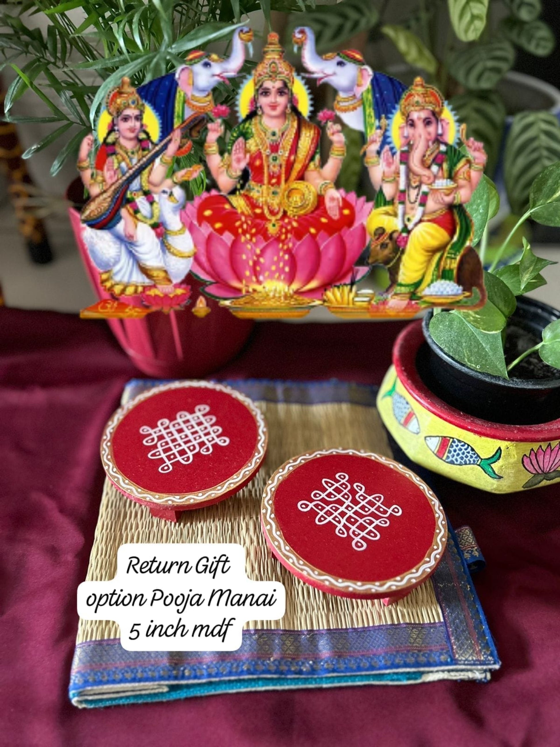 Circular Hand Painted Pooja Manai | Wooden stool