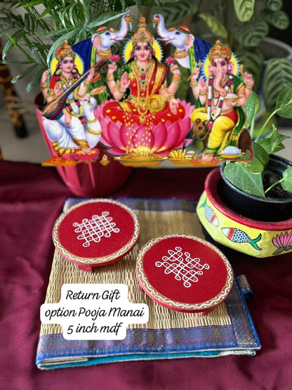 Circular Hand Painted Pooja Manai | Wooden stool