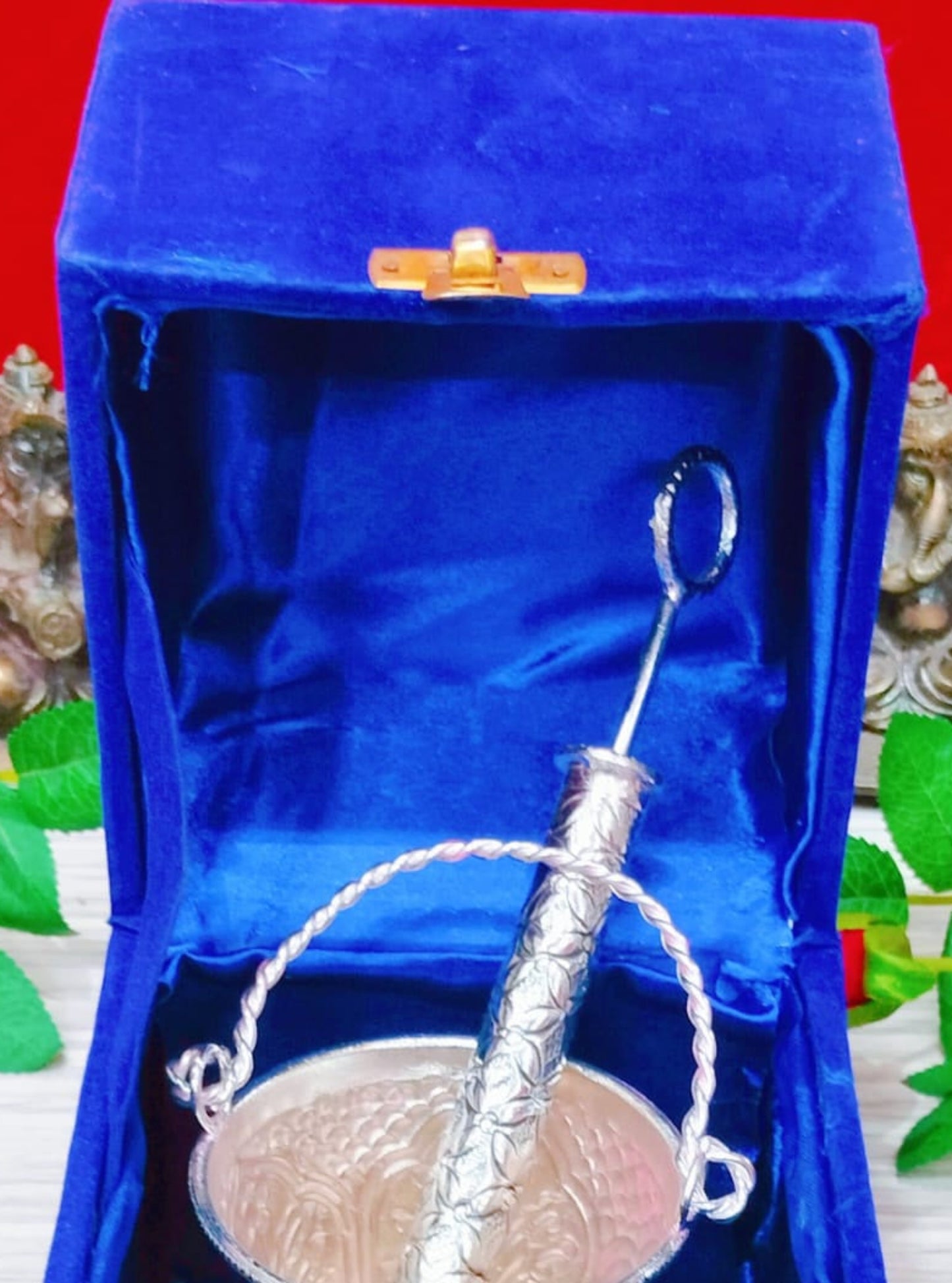 Exquisite Holi Pichkari Gift in German Silver with Velveteen Gift Box