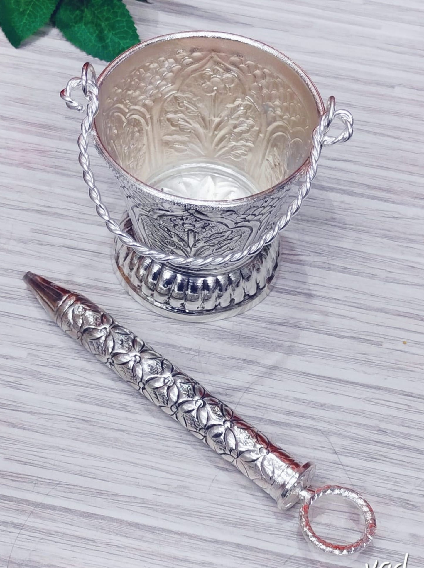 Exquisite Holi Pichkari Gift in German Silver with Velveteen Gift Box
