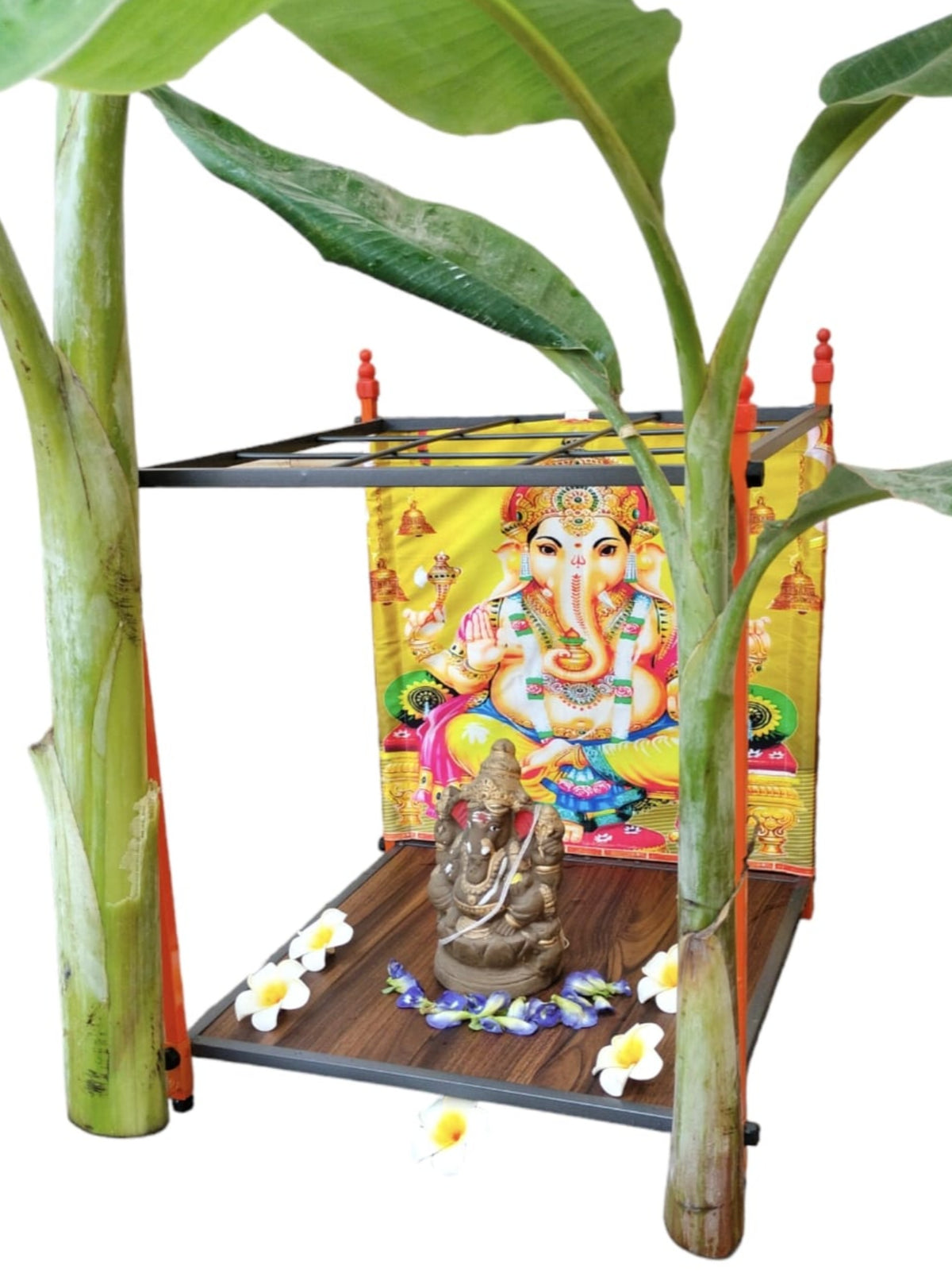 Detachable Pooja Mandapam with 5 Interchangeable Festival Backdrops – Stainless Steel & Mild Steel