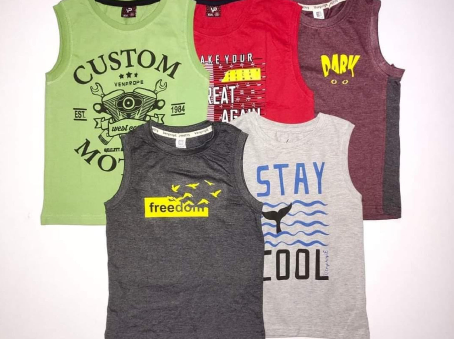 Boys Cotton Sleeveless T-shirts Pack of 5