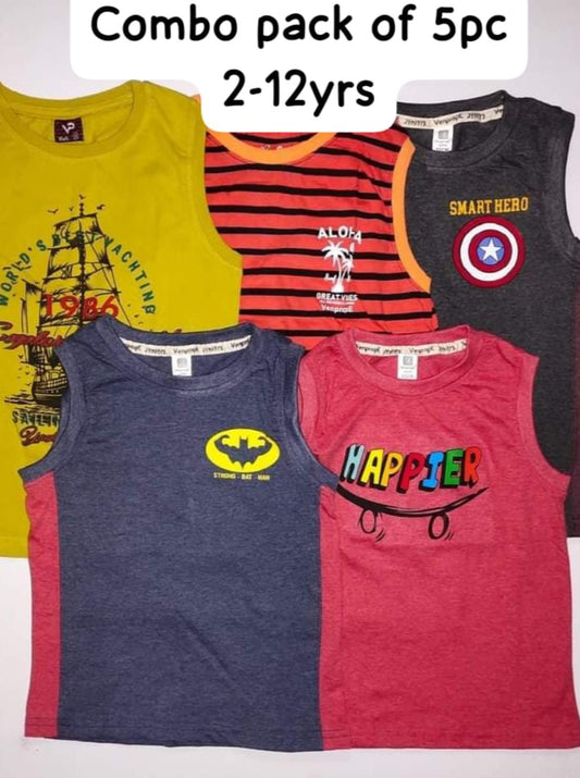 Boys Cotton Sleeveless T-shirts Pack of 5