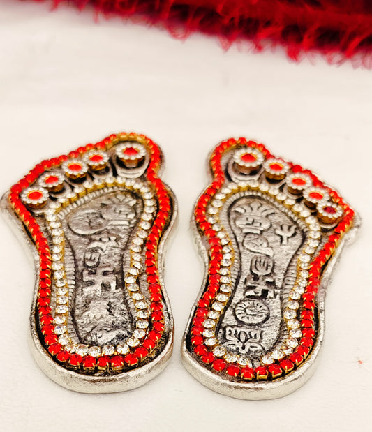 German Silver Mahalakshmi Charan stone studfed