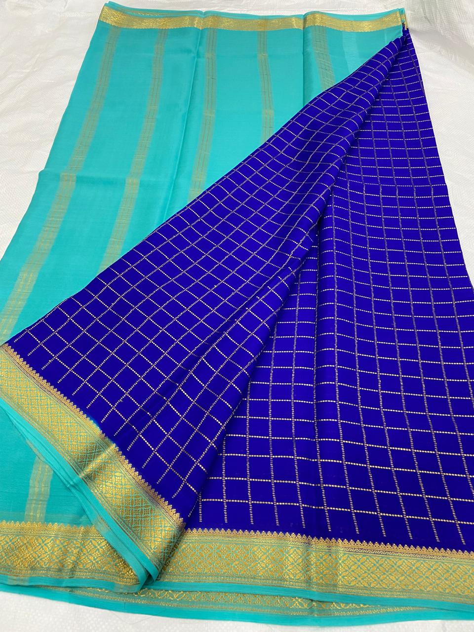 Checked Pure Mysore Silk Sarees