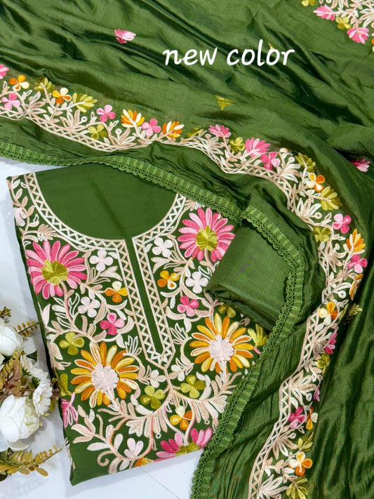 Raw Silk Embroidery Dress materials