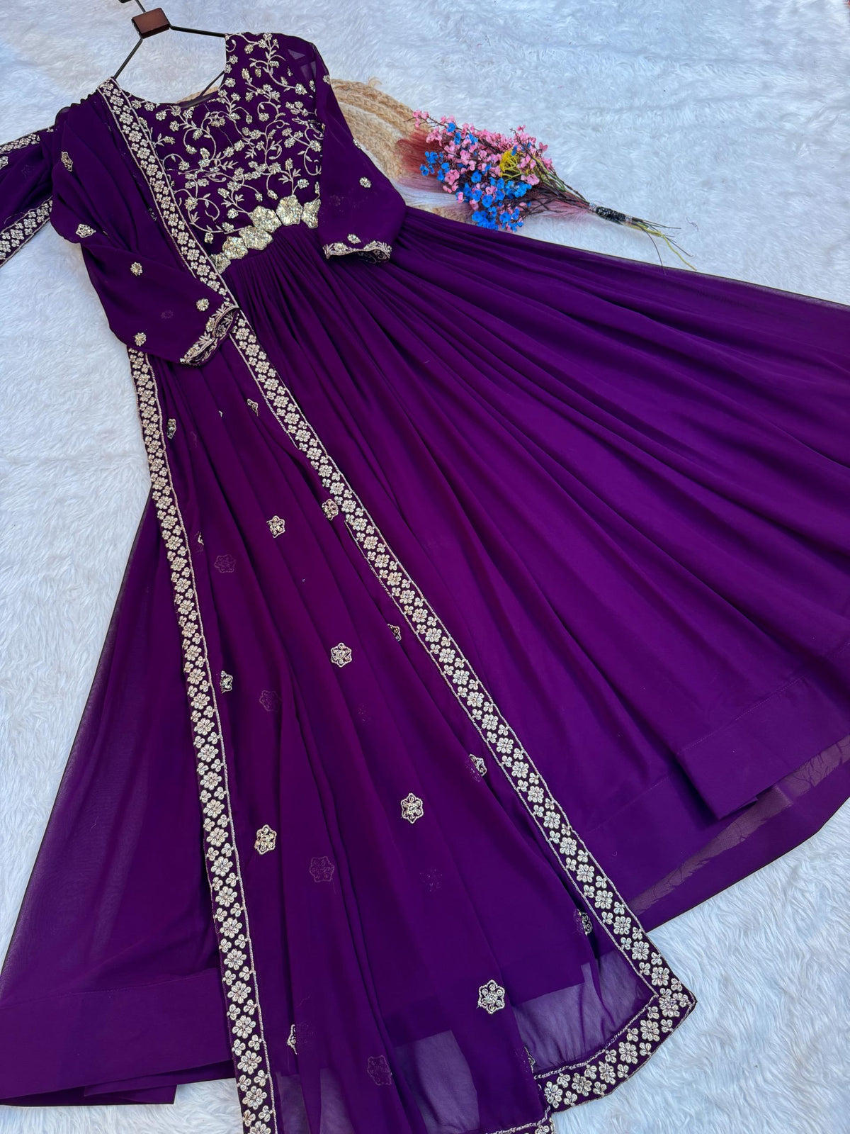 Georgette Silk Gown With Dupatta