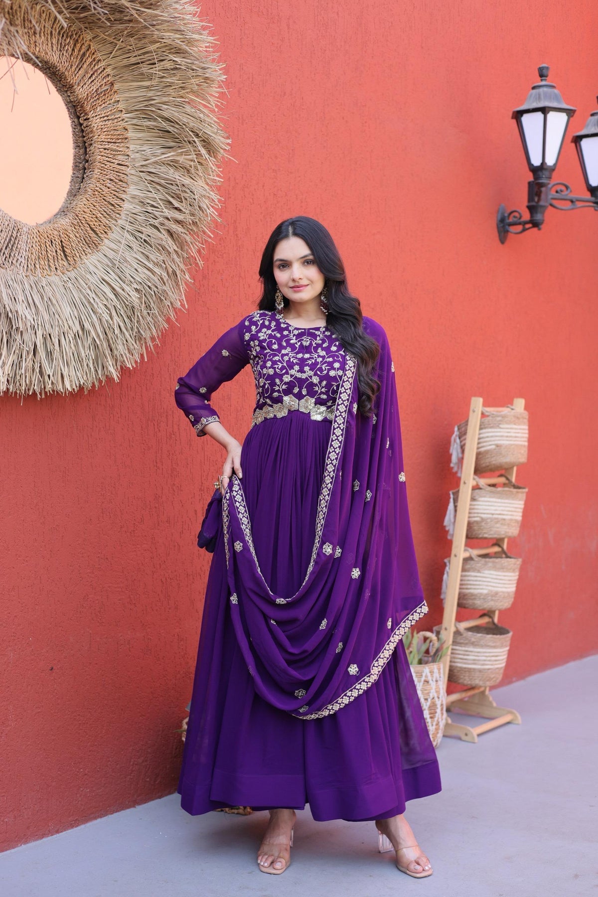 Georgette Silk Gown With Dupatta