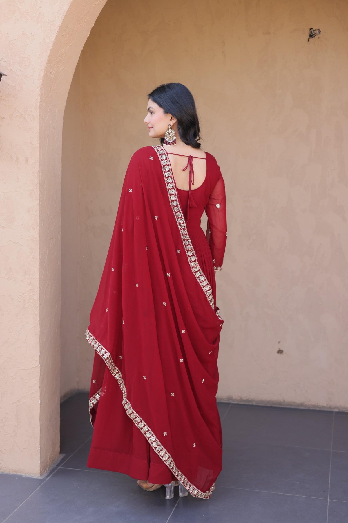 Georgette Silk Gown With Dupatta