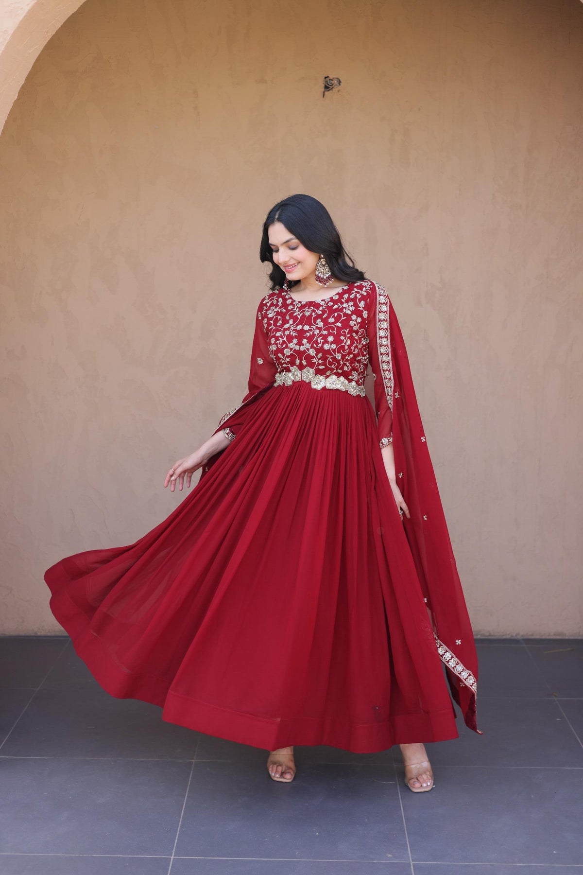 Georgette Silk Gown With Dupatta