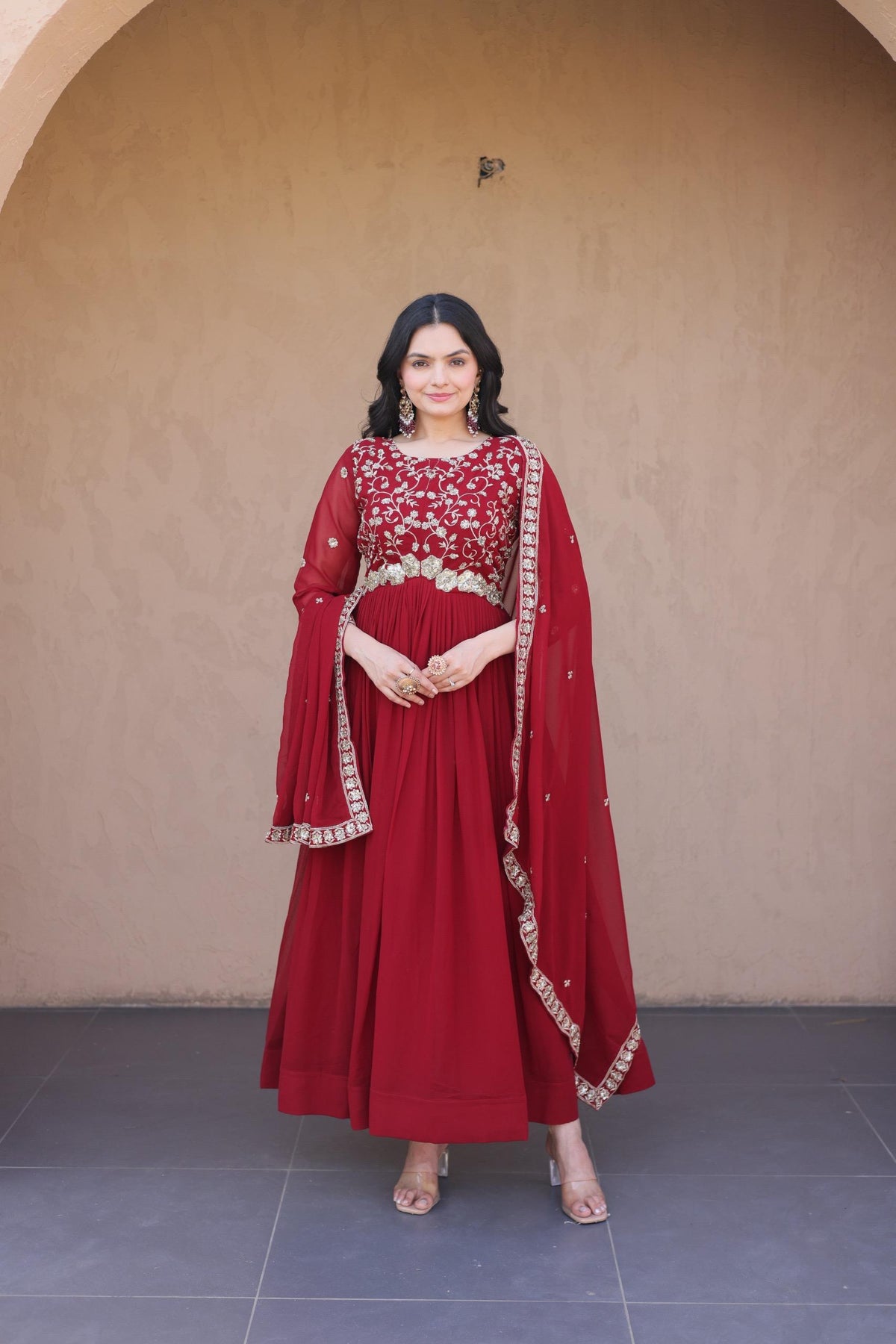 Georgette Silk Gown With Dupatta