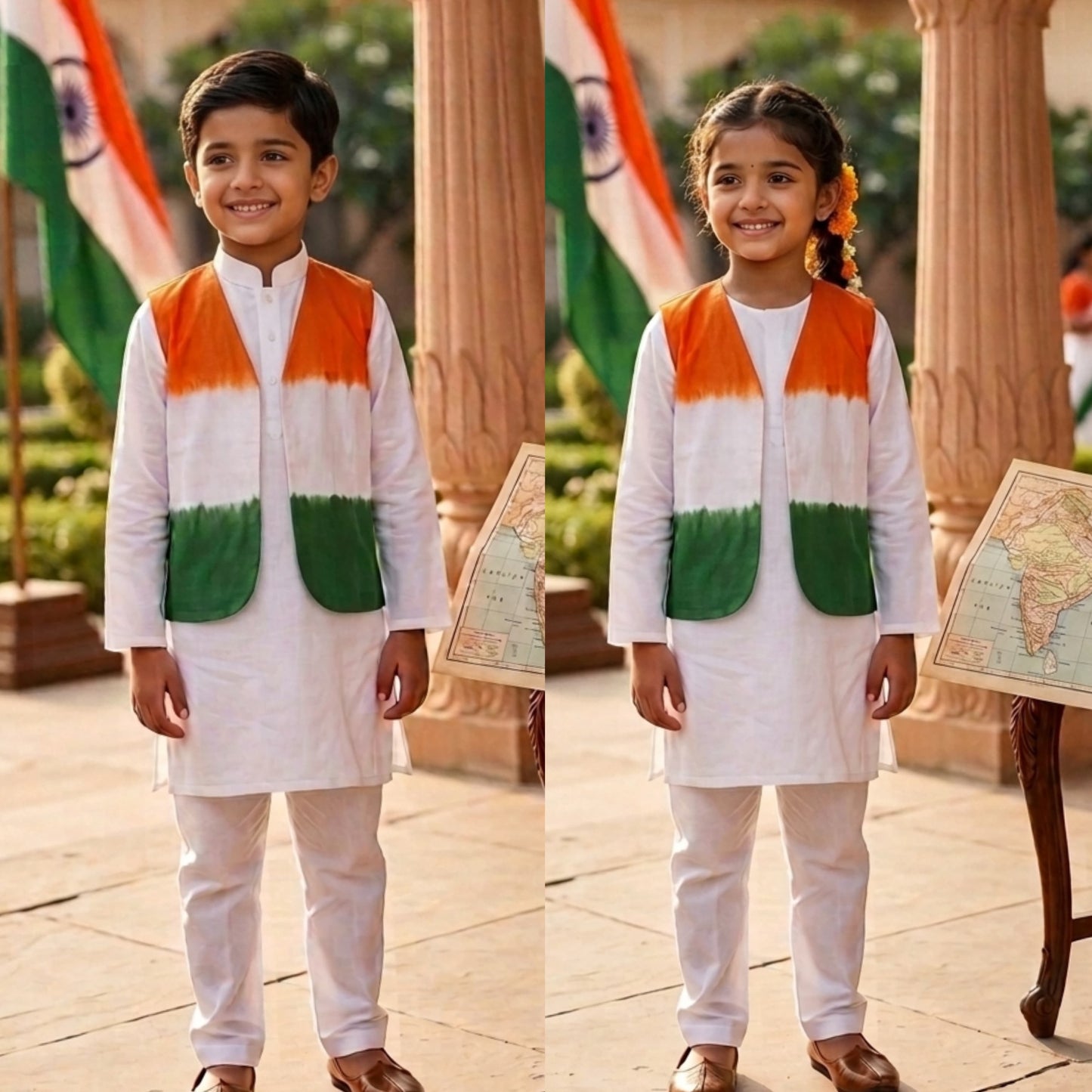 Kids Tri Colour Kurta Pyjama