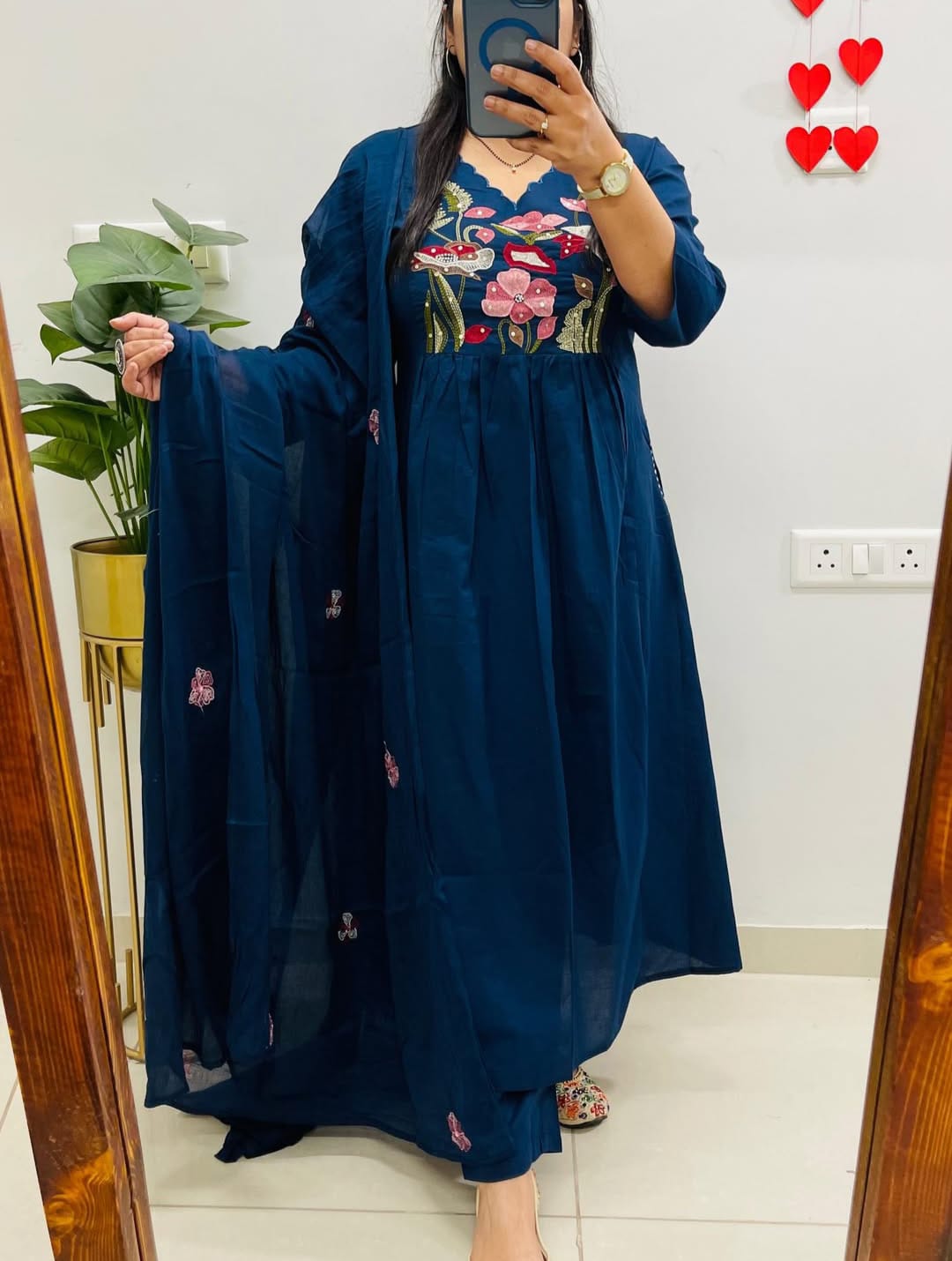 Rayon Embroidery Anarkali Kurti Sets