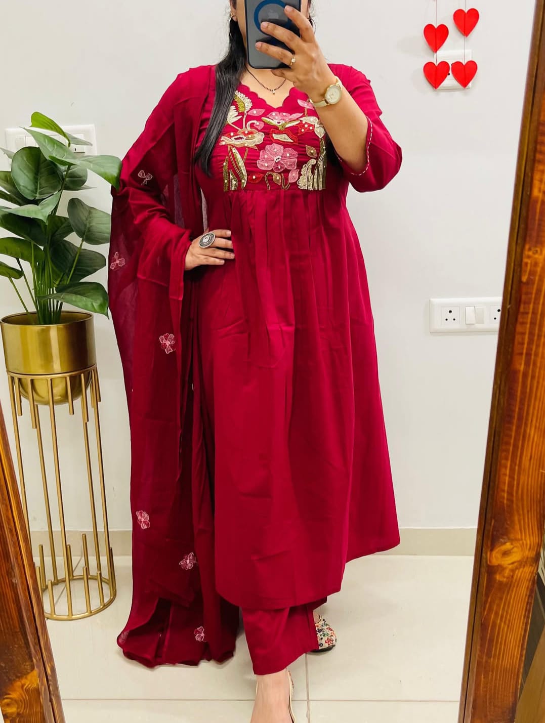 Rayon Embroidery Anarkali Kurti Sets
