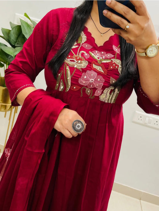 Rayon Embroidery Anarkali Kurti Sets