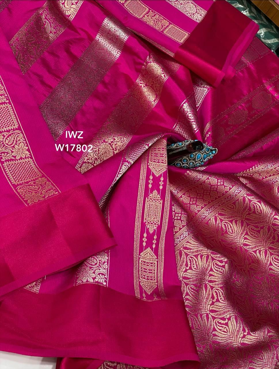 Moonga Pattu Silk Sarees Collections - Silver and Gold Zari Stripes All Over - Satin Borders Both Side - Rich Zari Weaving Pallu - Contrast Butties Woven Blouse - Handloom Moonga Pattu Saree