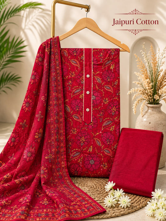 Gota Patti Pure Cotton Printed Dress Materials - Pure Cotton Unstitched Suit with Gota Patti Work - Printed Cotton Dress Material for Women - Daily & Office Wear