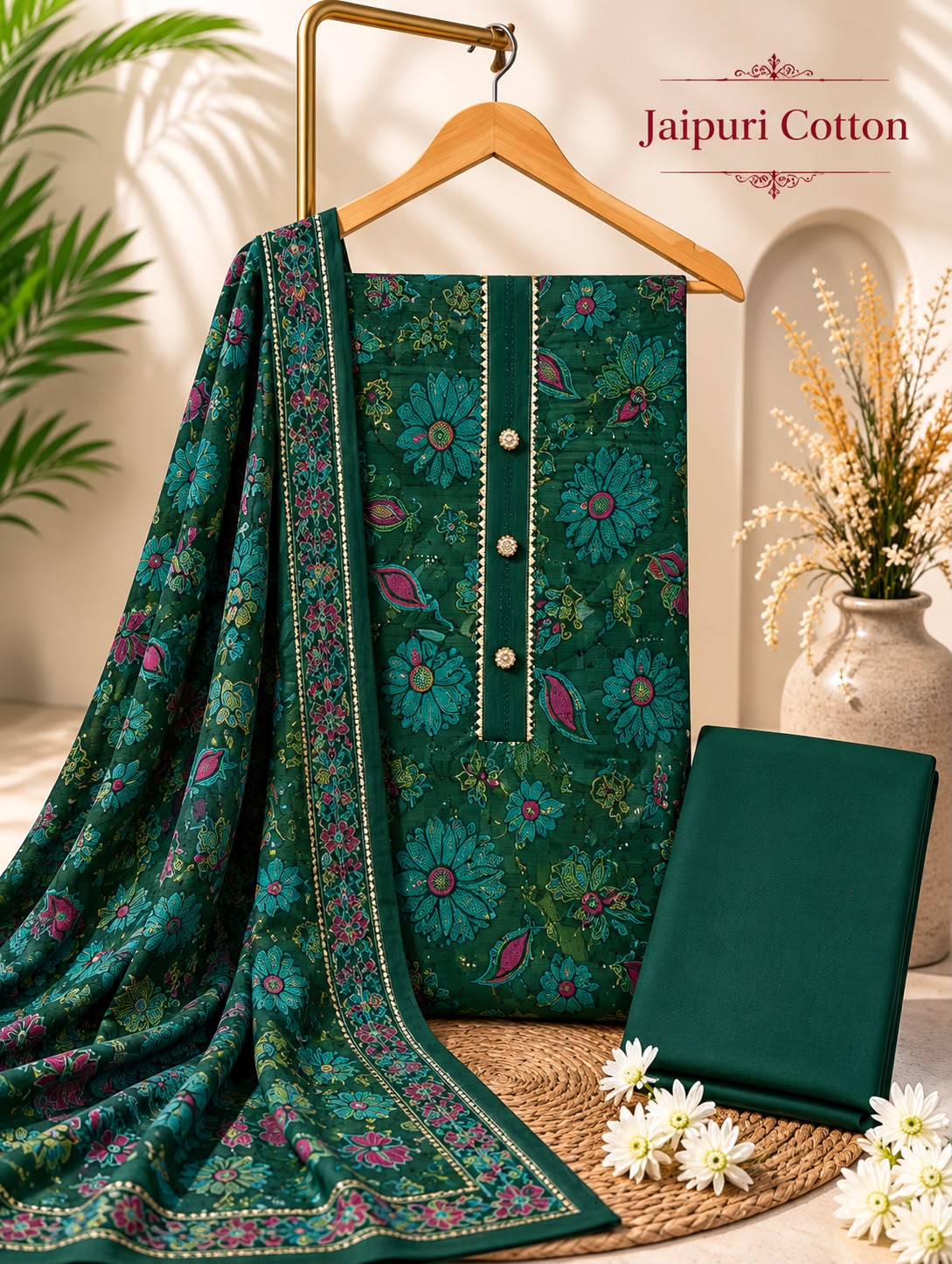 Gota Patti Pure Cotton Printed Dress Materials - Pure Cotton Unstitched Suit with Gota Patti Work - Printed Cotton Dress Material for Women - Daily & Office Wear