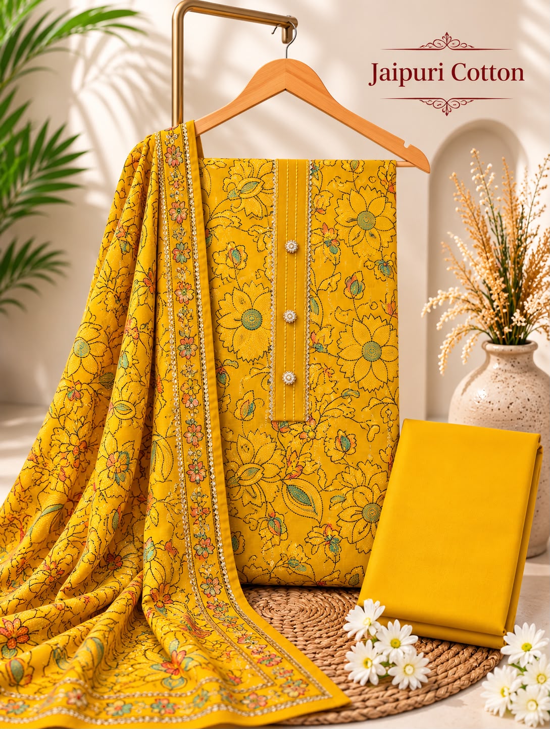Gota Patti Pure Cotton Printed Dress Materials - Pure Cotton Unstitched Suit with Gota Patti Work - Printed Cotton Dress Material for Women - Daily & Office Wear