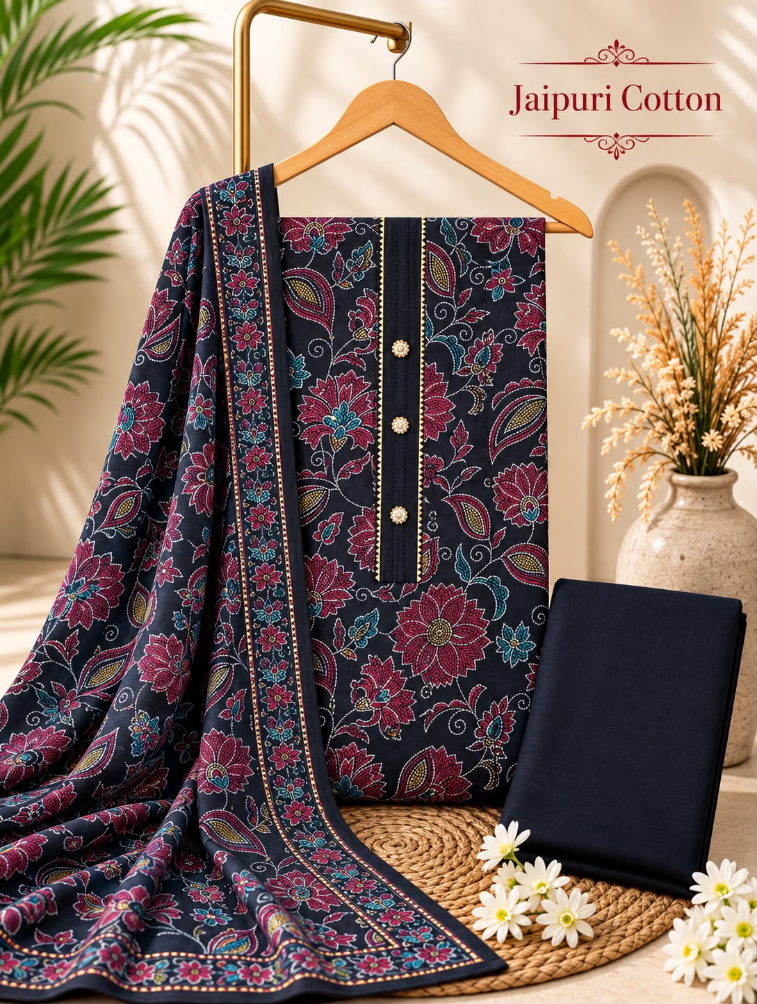 Gota Patti Pure Cotton Printed Dress Materials - Pure Cotton Unstitched Suit with Gota Patti Work - Printed Cotton Dress Material for Women - Daily & Office Wear
