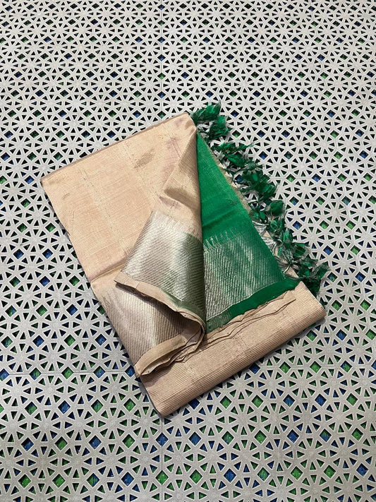 Mangalagiri Pattu Zari Lines Sarees - Pure Handloom Silk Cotton - All Over Gold Zari Lines - Original Mangalagiri Handloom Zari Lines Saree - Festive & Traditional Wear