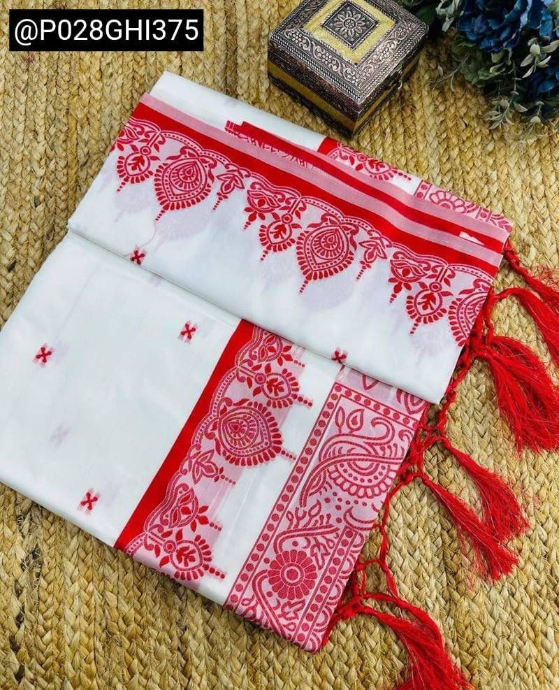 Durga Puja Special White and Red Border Sarees - Bengali Traditional Lal Paar Saree - White Saree with Red Border - Bulk Bookings Accepted for Events, Groups & Dance - Durga Puja 2026 Collection