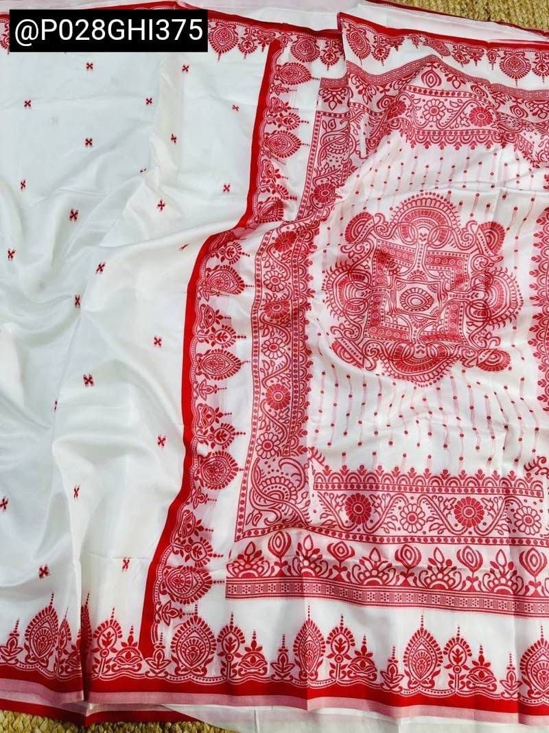 Durga Puja Special White and Red Border Sarees - Bengali Traditional Lal Paar Saree - White Saree with Red Border - Bulk Bookings Accepted for Events, Groups & Dance - Durga Puja 2026 Collection
