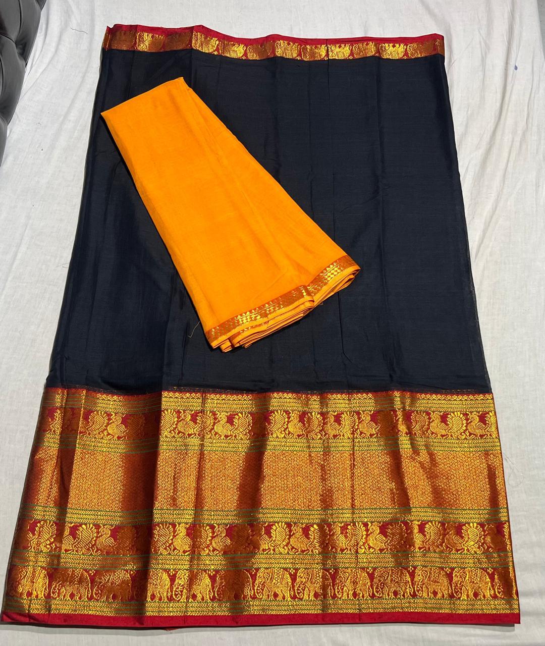 Pure Narayanpet Mercerised Cotton Unstitched Half Saree Sets - Lehanga 4 Mtrs Including Blouse and Voni 2.5 Mtrs - Traditional Langa Voni Set - Cotton Half Saree for Girls - Half Saree Function & Festive Wear