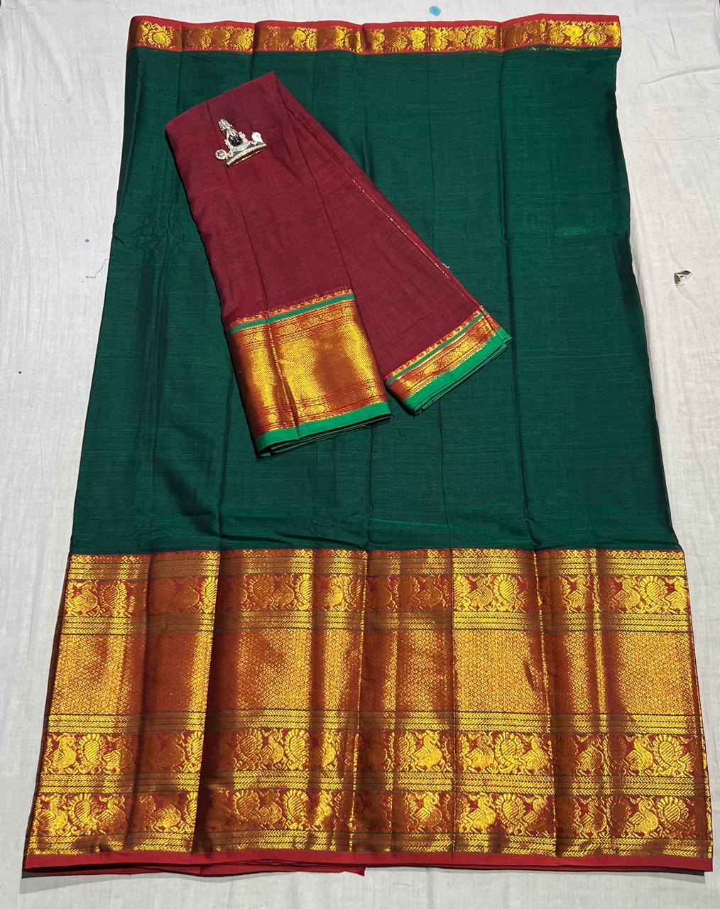 Pure Narayanpet Mercerised Cotton Unstitched Half Saree Sets - Lehanga 4 Mtrs Including Blouse and Voni 2.5 Mtrs - Traditional Langa Voni Set - Cotton Half Saree for Girls - Half Saree Function & Festive Wear