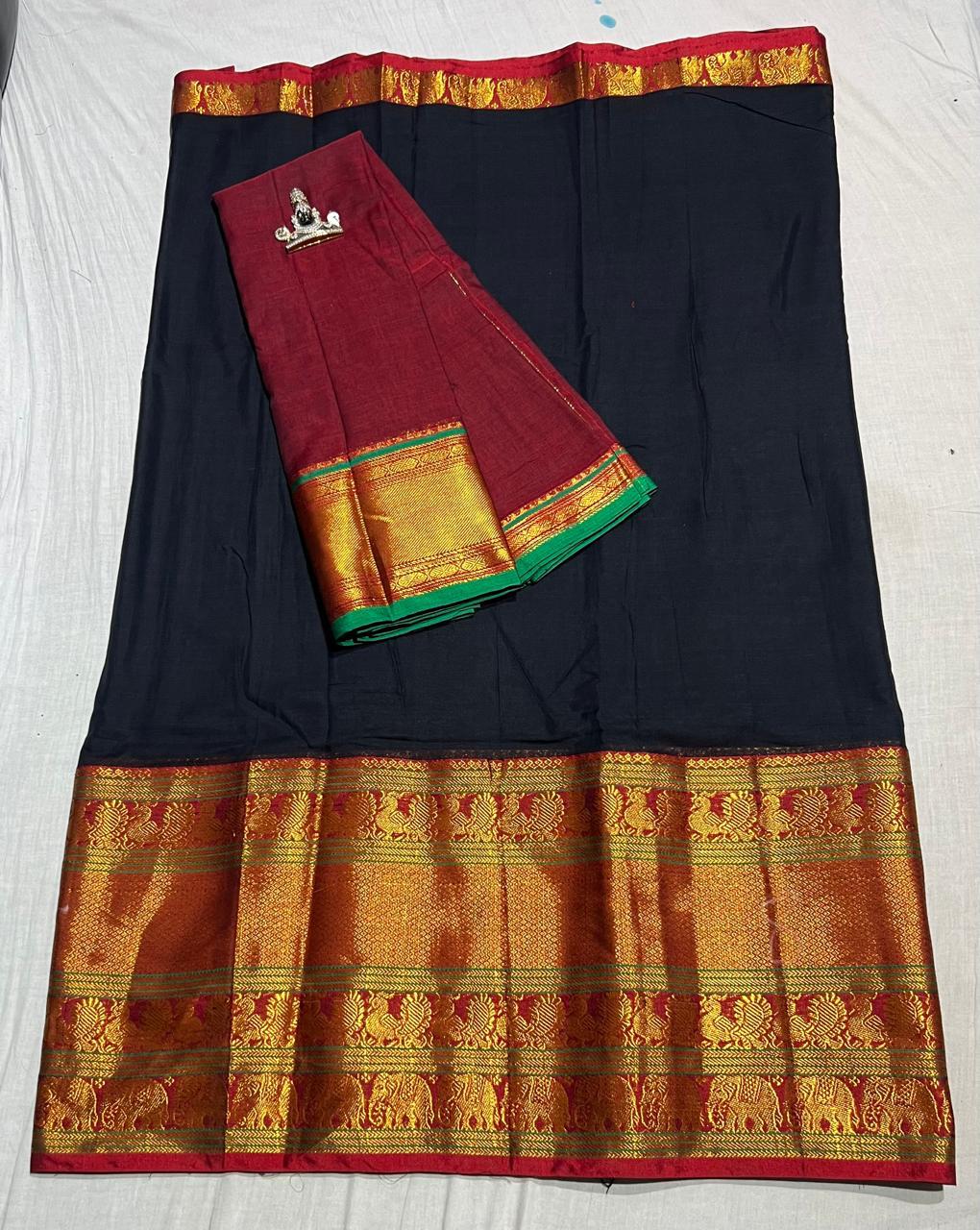 Pure Narayanpet Mercerised Cotton Unstitched Half Saree Sets - Lehanga 4 Mtrs Including Blouse and Voni 2.5 Mtrs - Traditional Langa Voni Set - Cotton Half Saree for Girls - Half Saree Function & Festive Wear