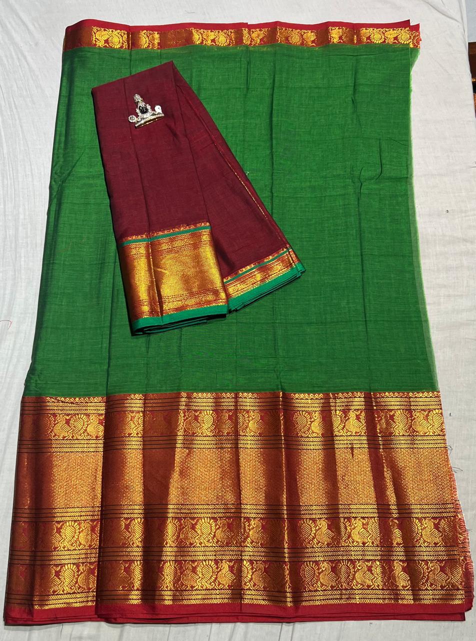 Pure Narayanpet Mercerised Cotton Unstitched Half Saree Sets - Lehanga 4 Mtrs Including Blouse and Voni 2.5 Mtrs - Traditional Langa Voni Set - Cotton Half Saree for Girls - Half Saree Function & Festive Wear