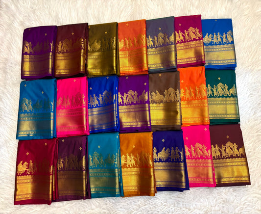 Handloom Pure Kanchi Silk Sarees - Kalyana Voorvalam Korvai Design - Trending Palluku Designs - Silk Mark Certified - Pure Kanjeevaram Bridal Silk Saree - Wedding Muhurtham Saree