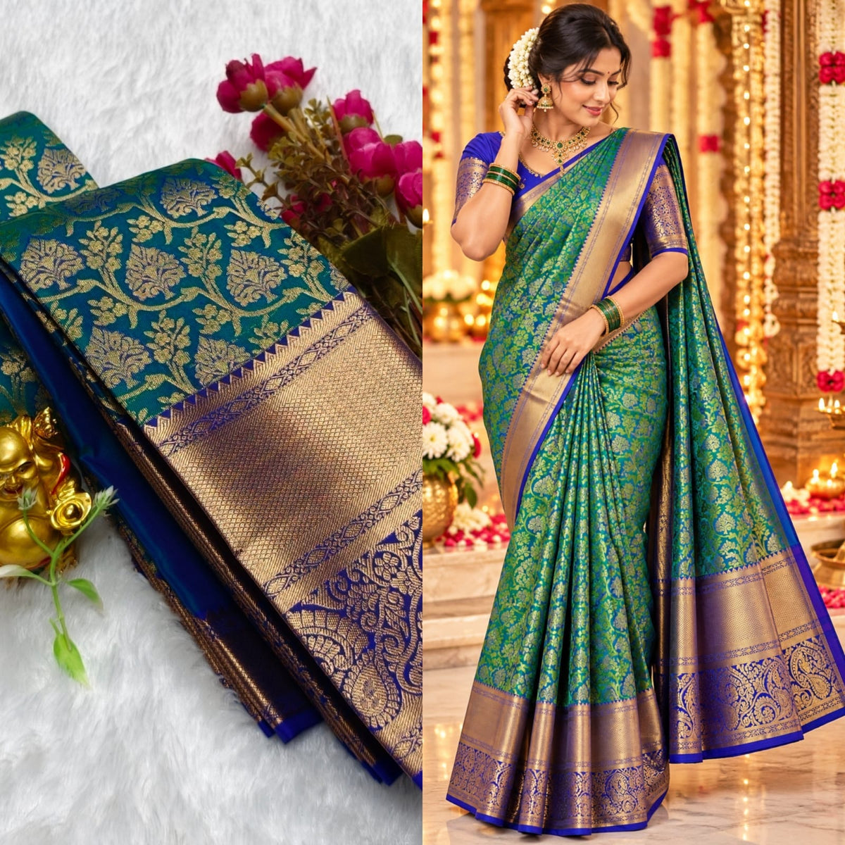Muhurtham Pattu Dharmavaram Wedding Silk Sarees - Original Dharmavaram Silk Saree for Muhurtham - Double Warp Wedding Silk - Heavy Zari Border & Rich Pallu - Bridal Wedding Silk Saree