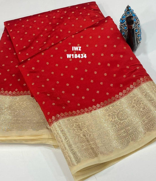 Pure Kanchi Look Semi Mysore Crape Silk Sarees - Inspired from Pure Kanchi Silk - Contrast Zari Weaving Border - Rich Pallu Same as Blouse - Soft Drape Rich Look - Festive Ready Silk Saree