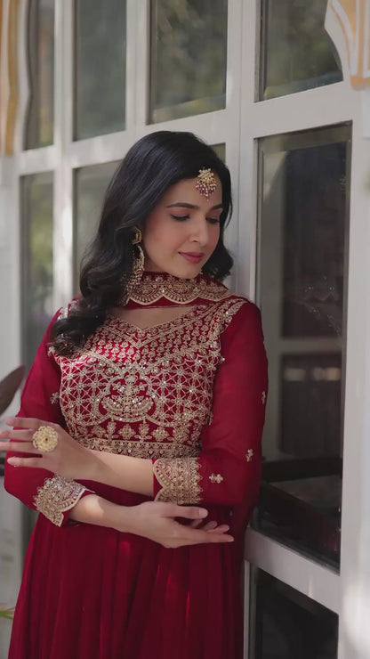 Georgette Silk Gown With Dupatta