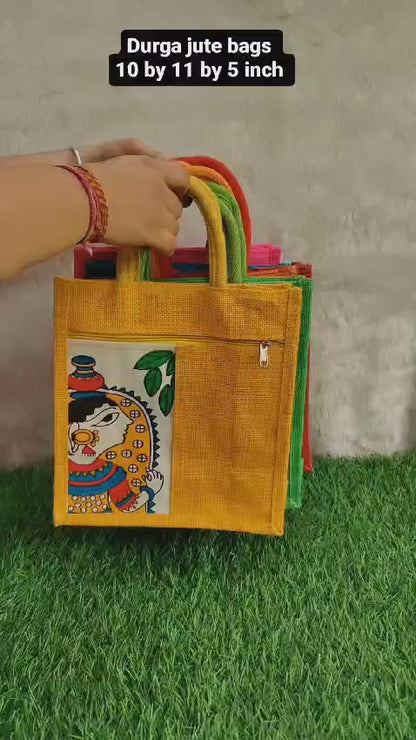 Durga Print Jute Bags Set of 10