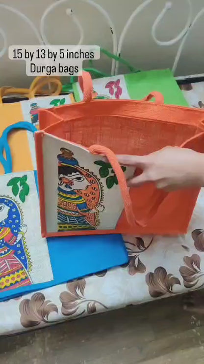 Durga Print Jute Bags Set of 10