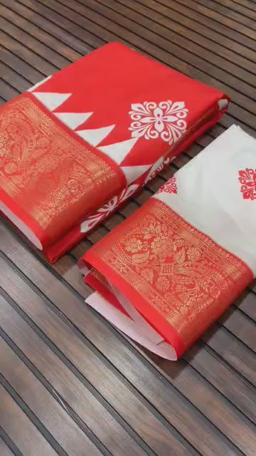 Durga Puja Themed Litchi Silk Sarees