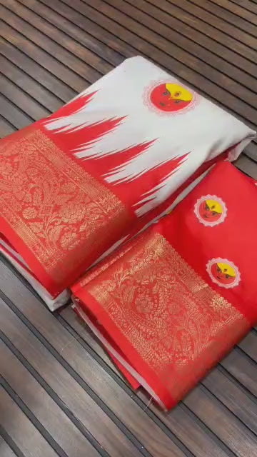 Durga Puja Themed Litchi Silk Sarees