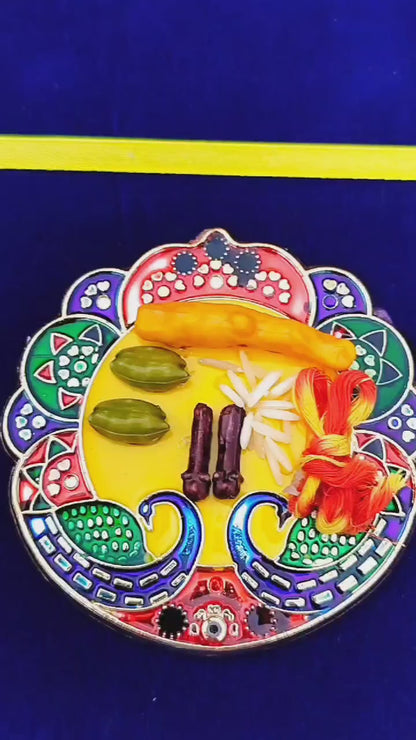 German Silver Rakhi Aarti Thali Combo