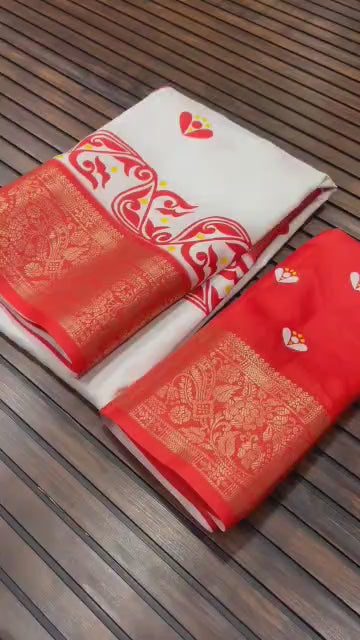 Durga Puja Themed Litchi Silk Sarees