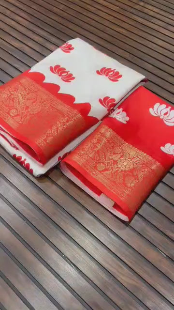 Durga Puja Themed Litchi Silk Sarees