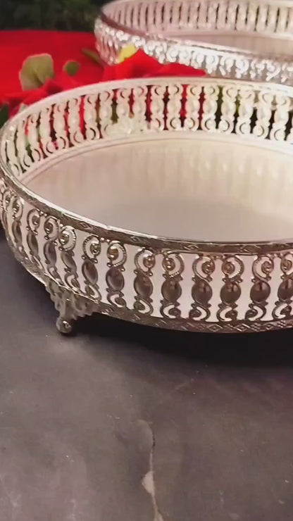 German Silver Pearl Tray With Leg