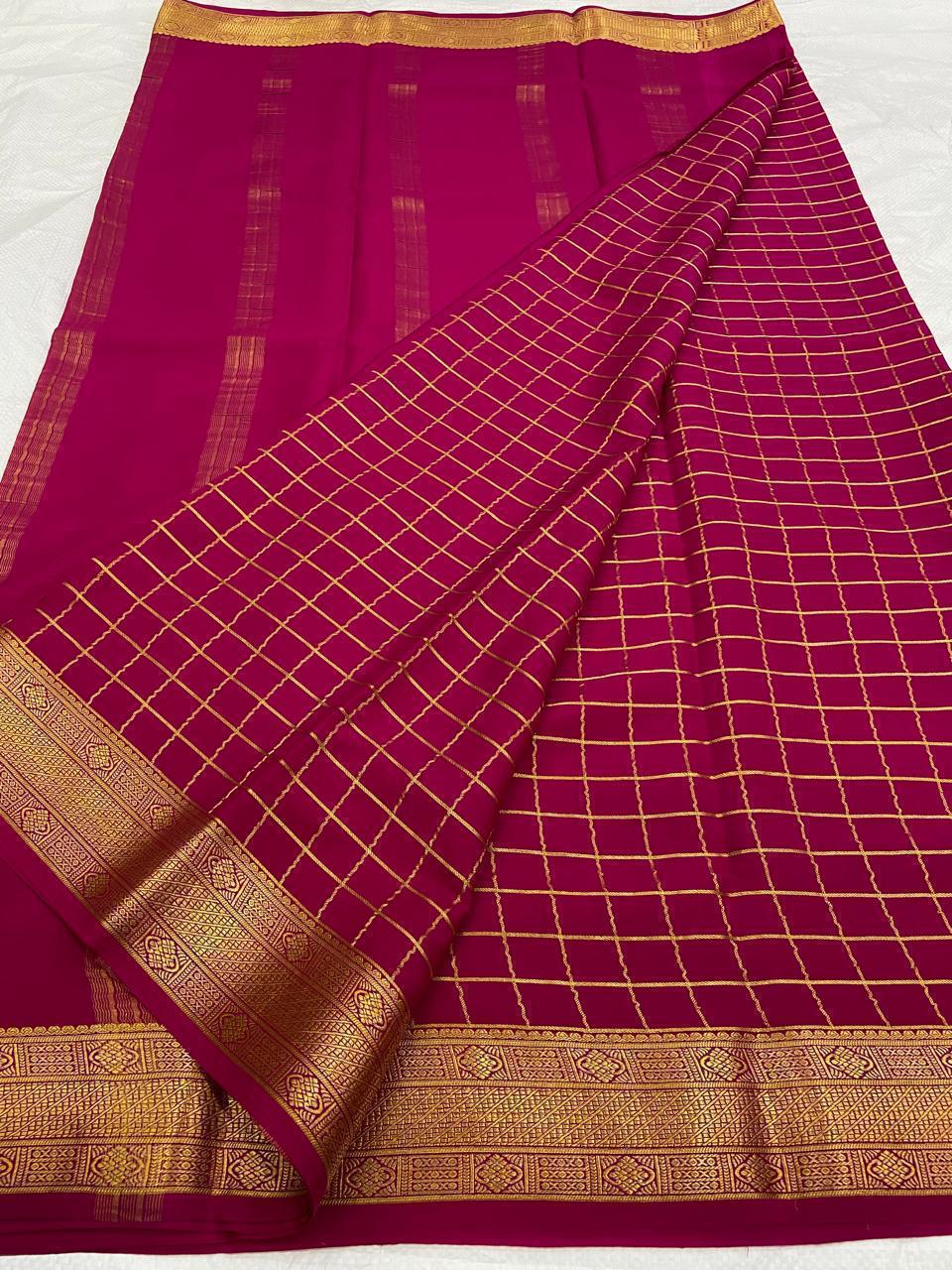 Checked Pure Mysore Silk Sarees