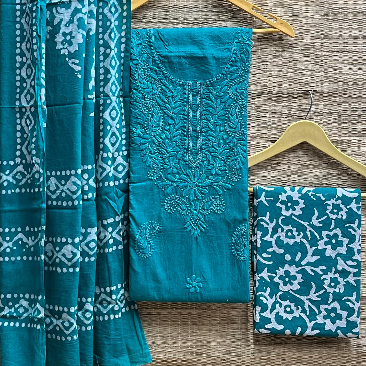 Cotton Silk Lucknowi Dress Materials