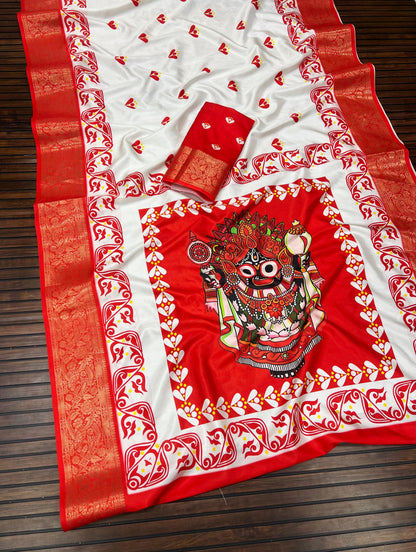 Durga Puja Themed Litchi Silk Sarees